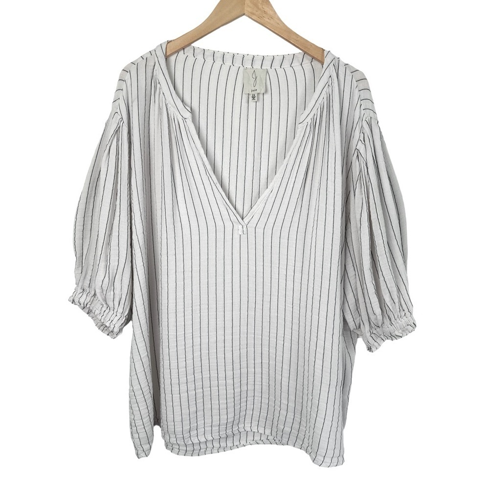 Joie Harlow Striped Crinkled Gauze Balloon Sleeve Blouse